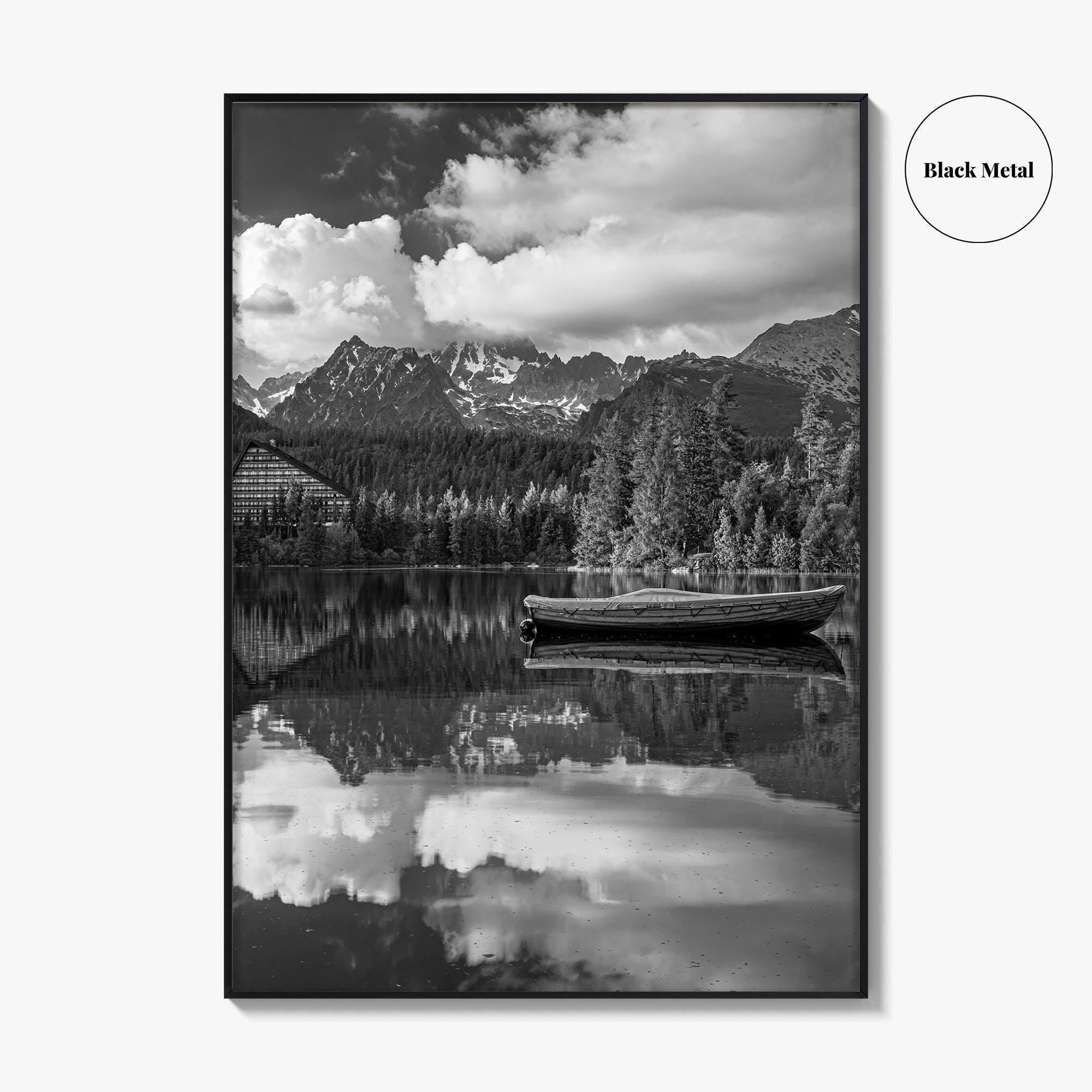 High Tatras Black and White Fine Art Photo Print, Strbske Pleso Lake, Slovakia Poster