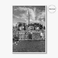 Rovinj Black and White Fine Art Photo Print, Old Town Harbor, Istria Croatia Poster