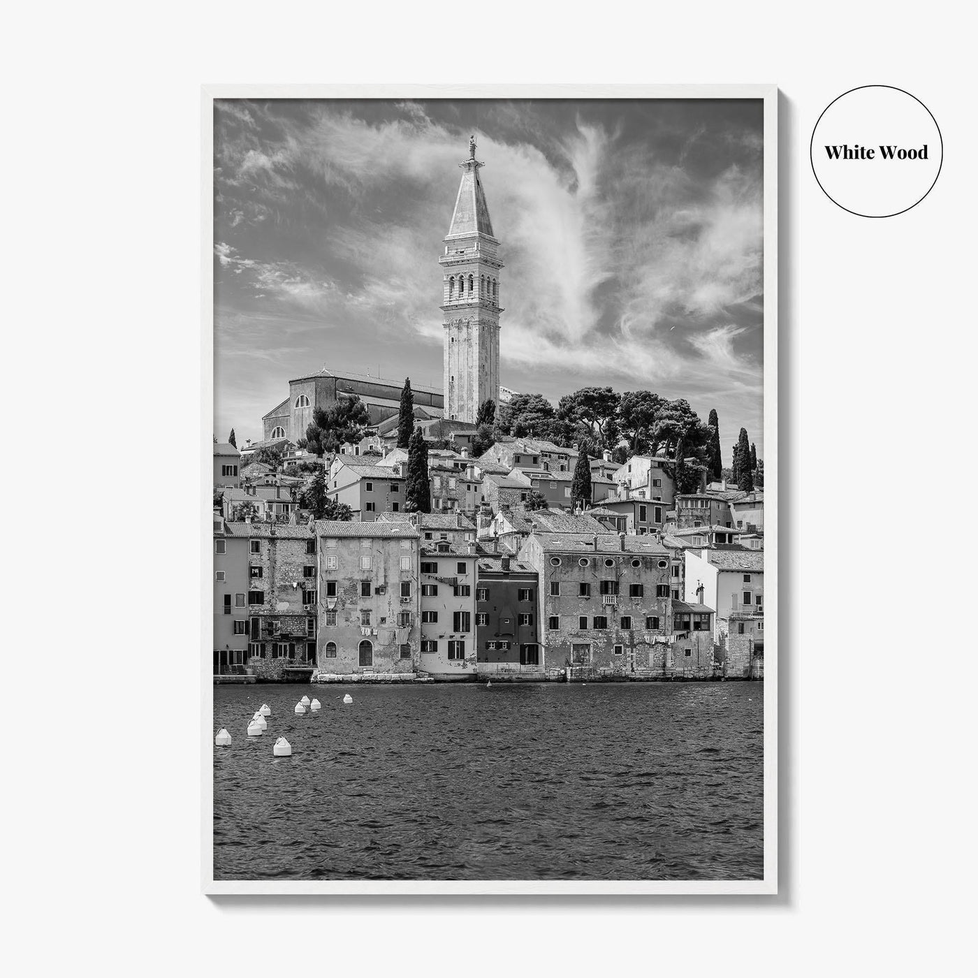 Rovinj Black and White Fine Art Photo Print, Old Town Harbor, Istria Croatia Poster