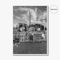 Rovinj Black and White Fine Art Photo Print, Old Town Harbor, Istria Croatia Poster