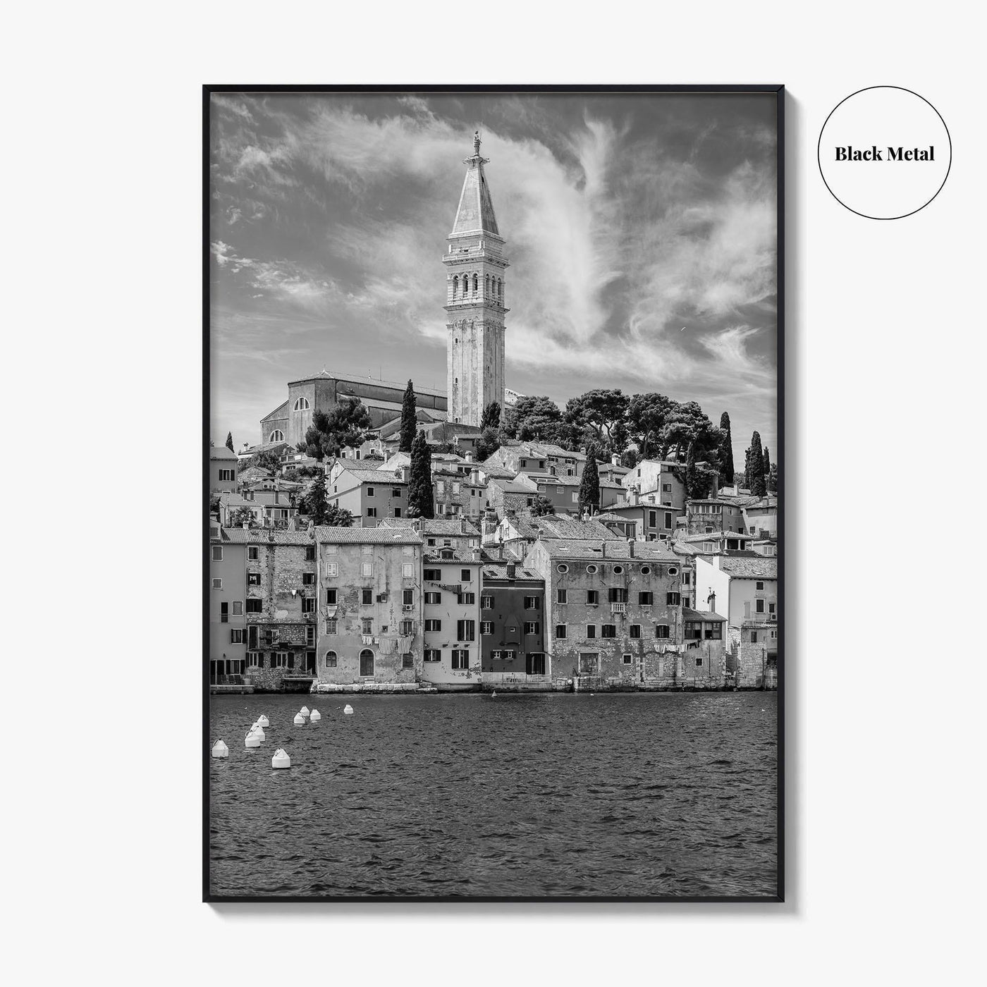 Rovinj Black and White Fine Art Photo Print, Old Town Harbor, Istria Croatia Poster