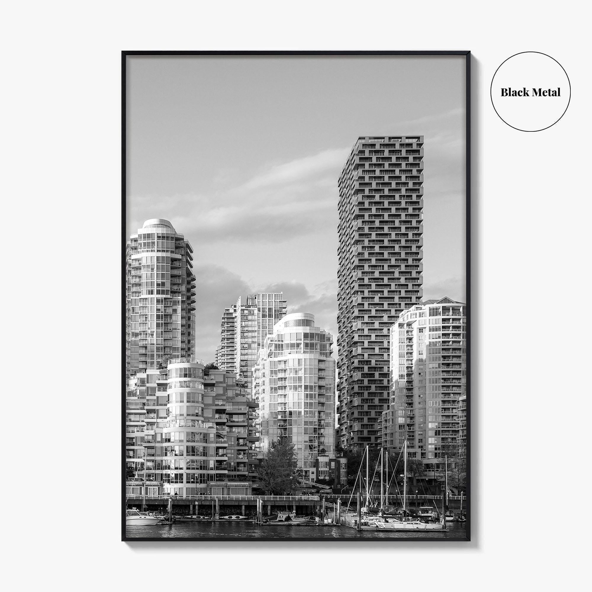 Vancouver Skyline Black and White Fine Art Photo Print, Yaletown, BC Canada Wall Poster