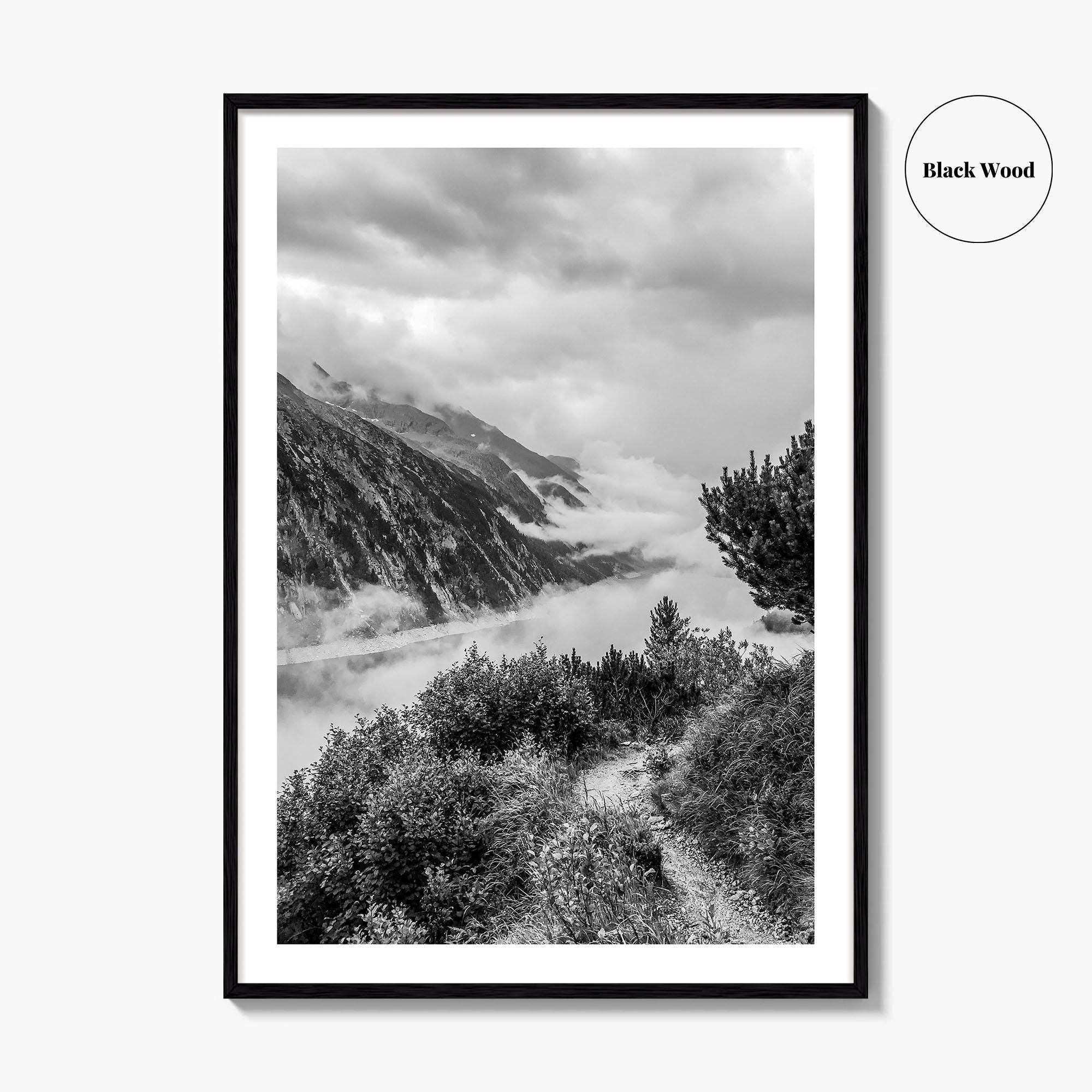 Schlegeis Lake Black and White Fine Art Photo Print, Zillertal Alps Mayrhofen Tyrol Poster