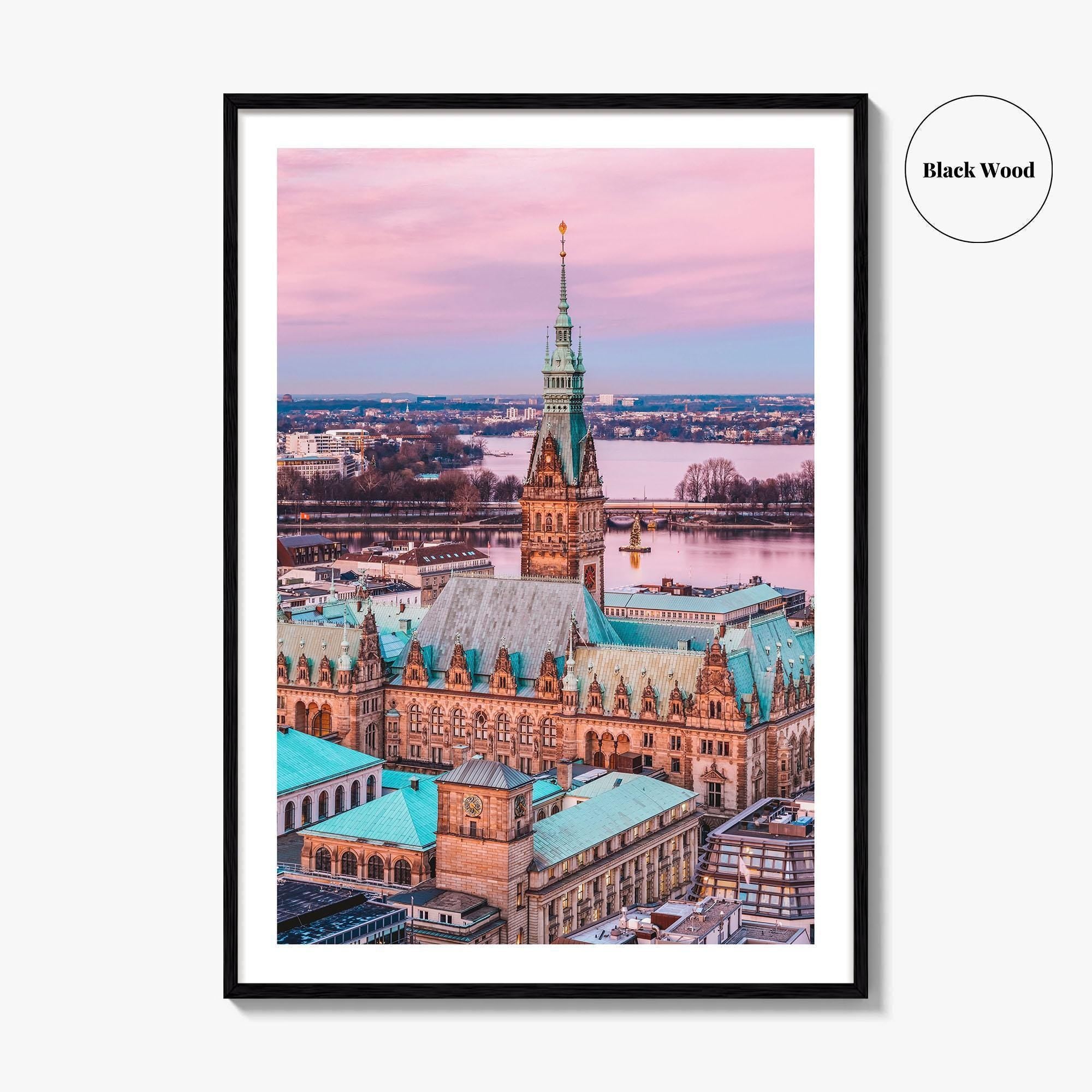 Hamburg Skyline Fine Art Photo Print, Germany, Rathaus, Alster Lake, Poster