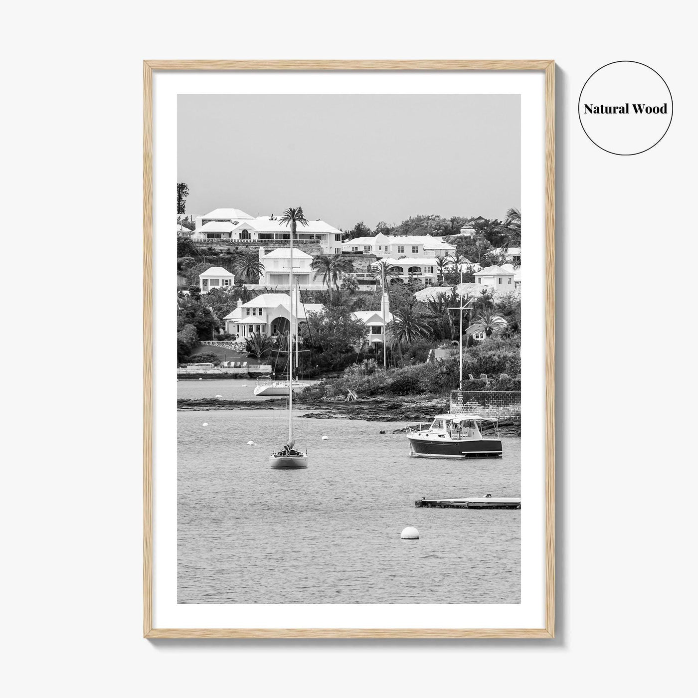 Hamilton Bermuda Black and White Fine Art Photo Print, Harbor Waterfront Wall Decor Poster