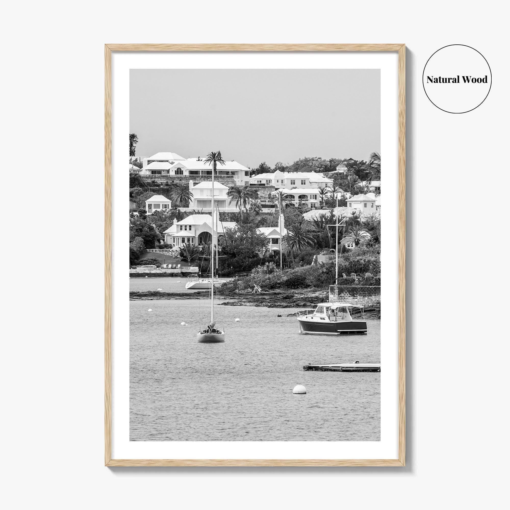 Hamilton Bermuda Black and White Fine Art Photo Print, Harbor Waterfront Wall Decor Poster