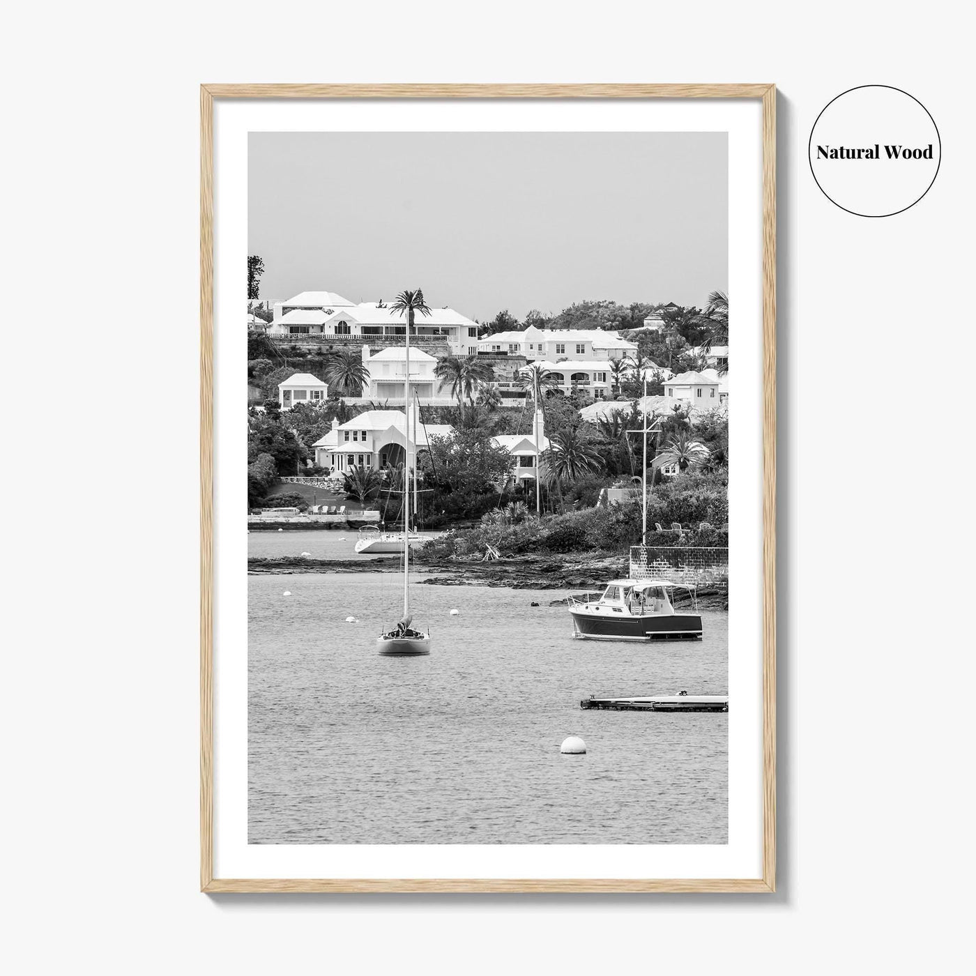 Hamilton Bermuda Black and White Fine Art Photo Print, Harbor Waterfront Wall Decor Poster