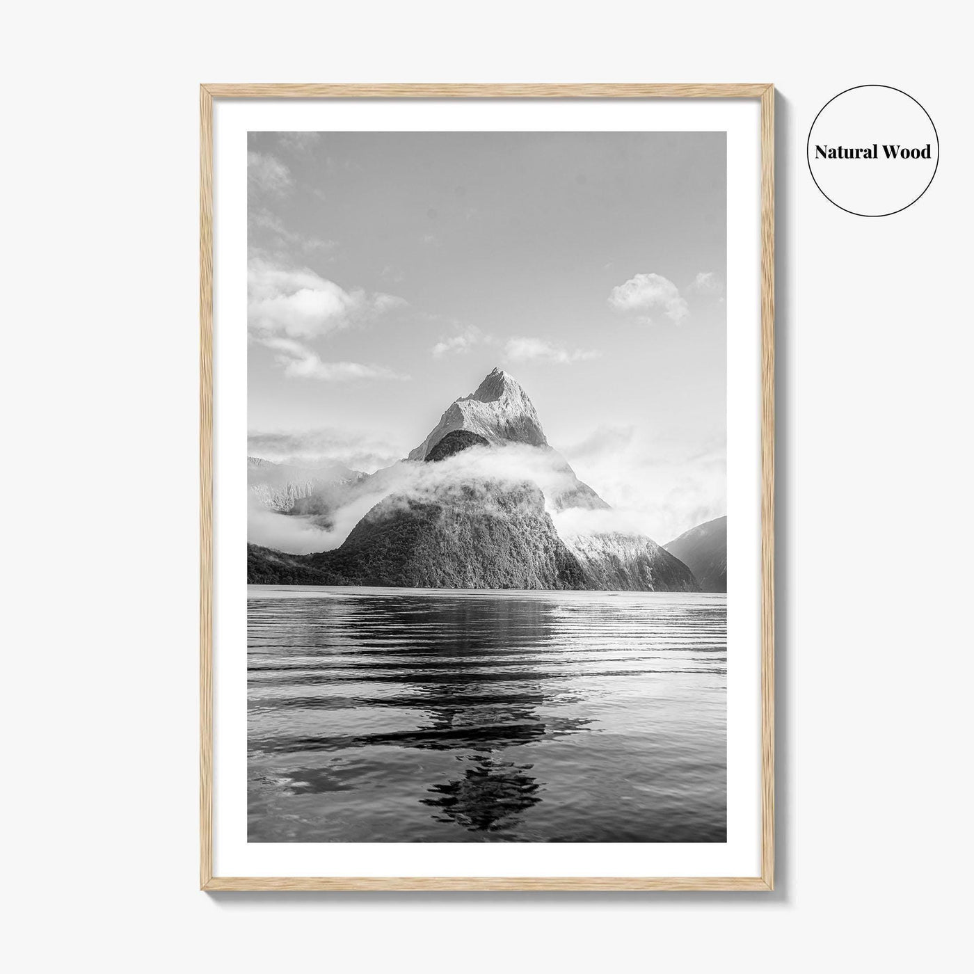 Milford Sound Black and White Fine Art Photo Print, Mitre Peak, New Zealand Poster
