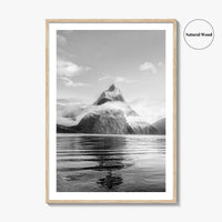 Milford Sound Black and White Fine Art Photo Print, Mitre Peak, New Zealand Poster
