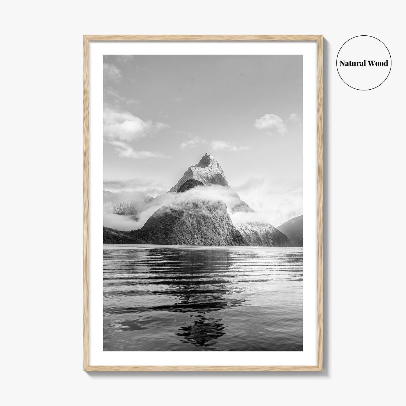 Milford Sound Black and White Fine Art Photo Print, Mitre Peak, New Zealand Poster