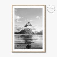 Milford Sound Black and White Fine Art Photo Print, Mitre Peak, New Zealand Poster