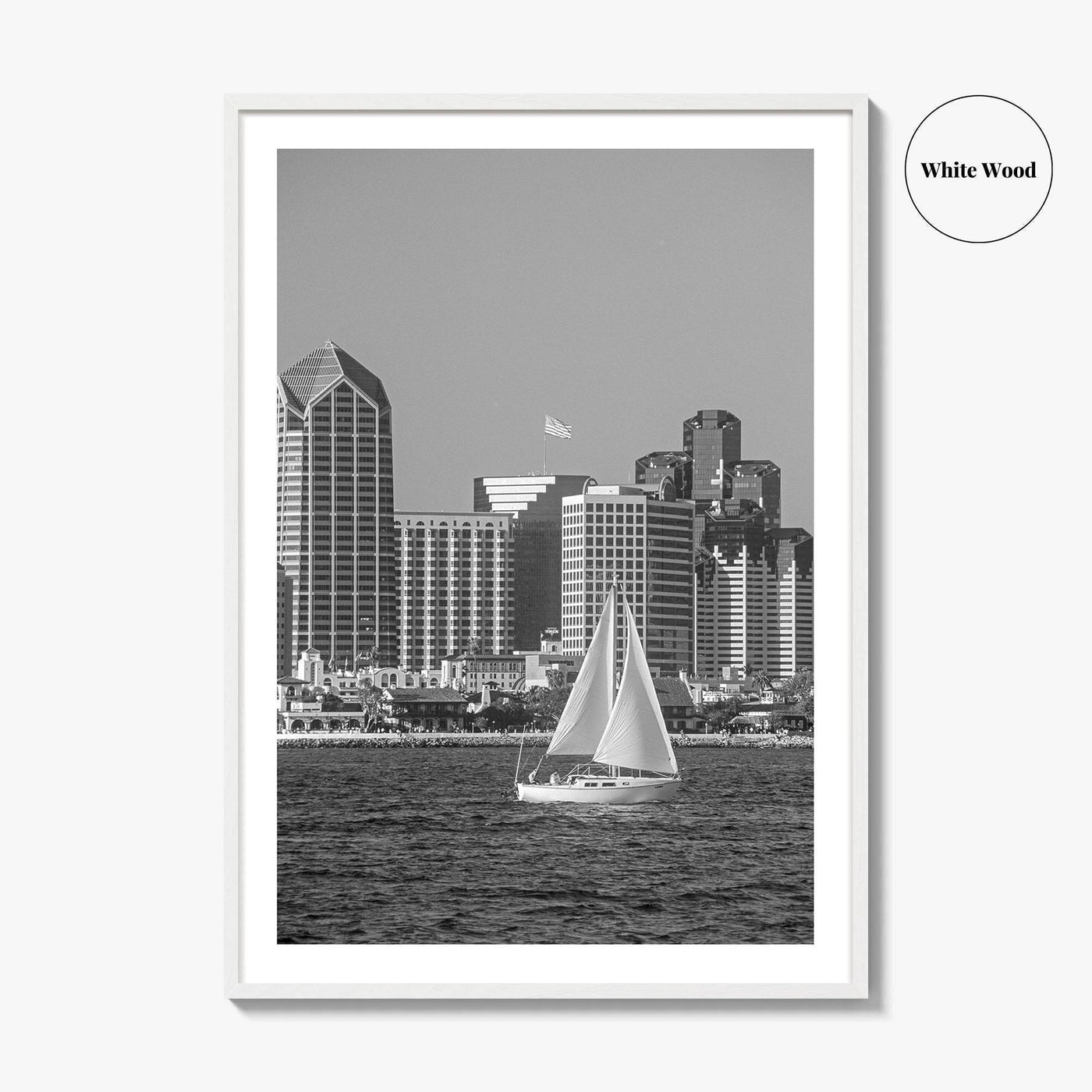 San Diego Skyline Black and White Fine Art Photo Print, Coronado California Poster