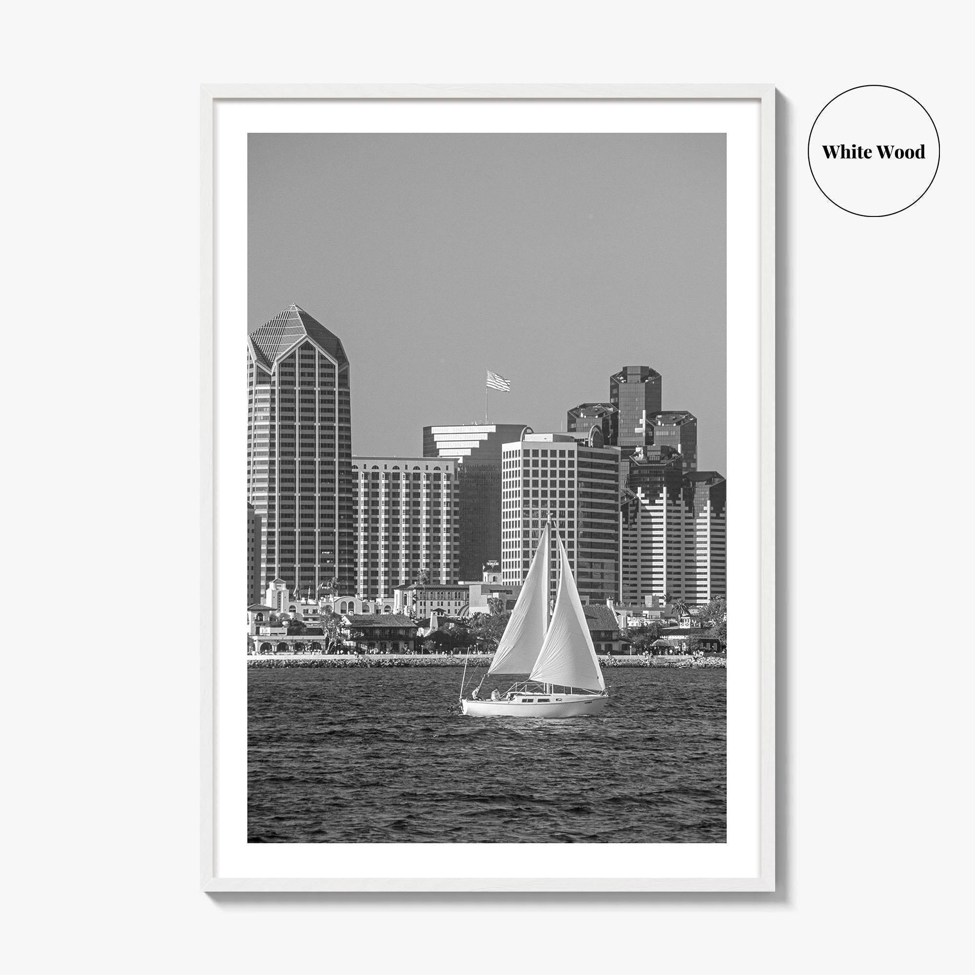 San Diego Skyline Black and White Fine Art Photo Print, Coronado California Poster
