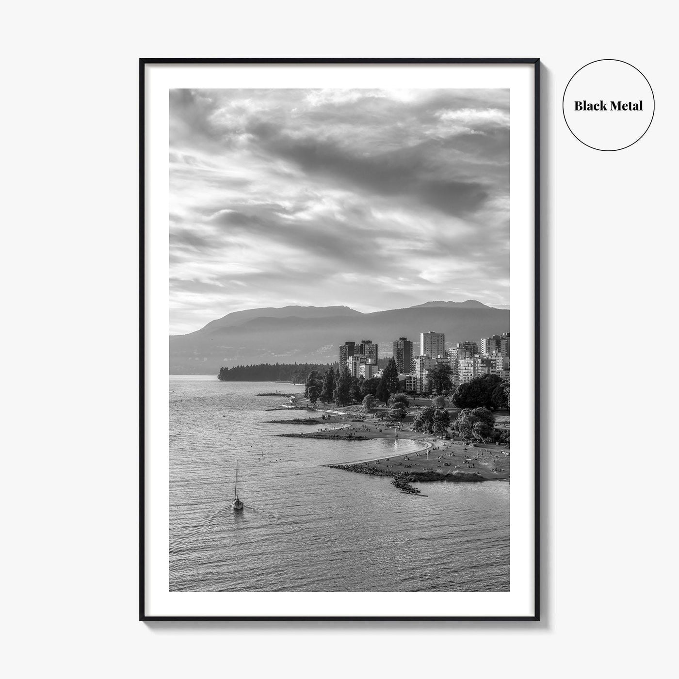 Vancouver Skyline Black and White Fine Art Photo Print, False Creek Poster, Canada Poster