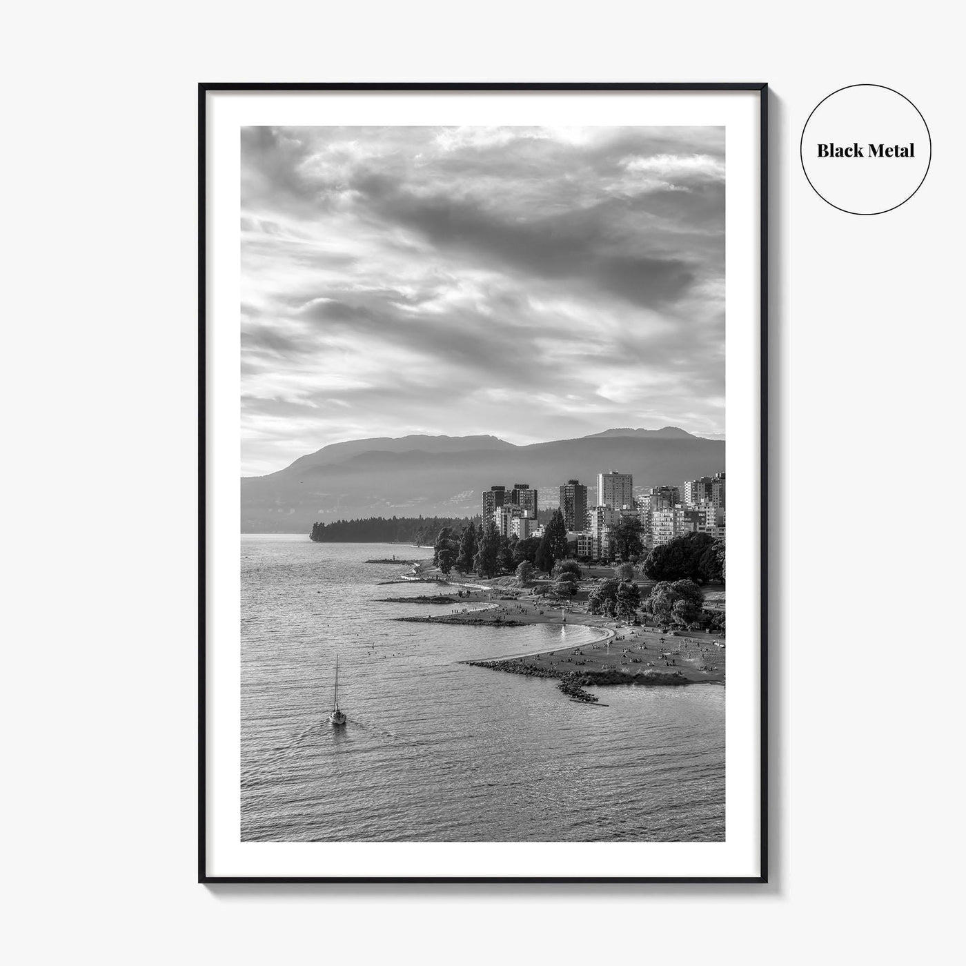 Vancouver Skyline Black and White Fine Art Photo Print, False Creek Poster, Canada Poster