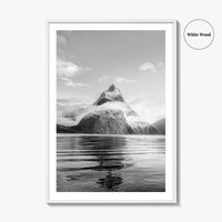 Milford Sound Black and White Fine Art Photo Print, Mitre Peak, New Zealand Poster