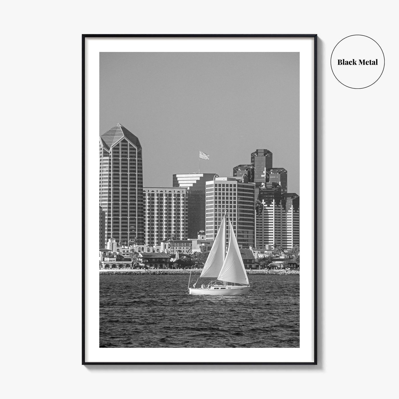 San Diego Skyline Black and White Fine Art Photo Print, Coronado California Poster