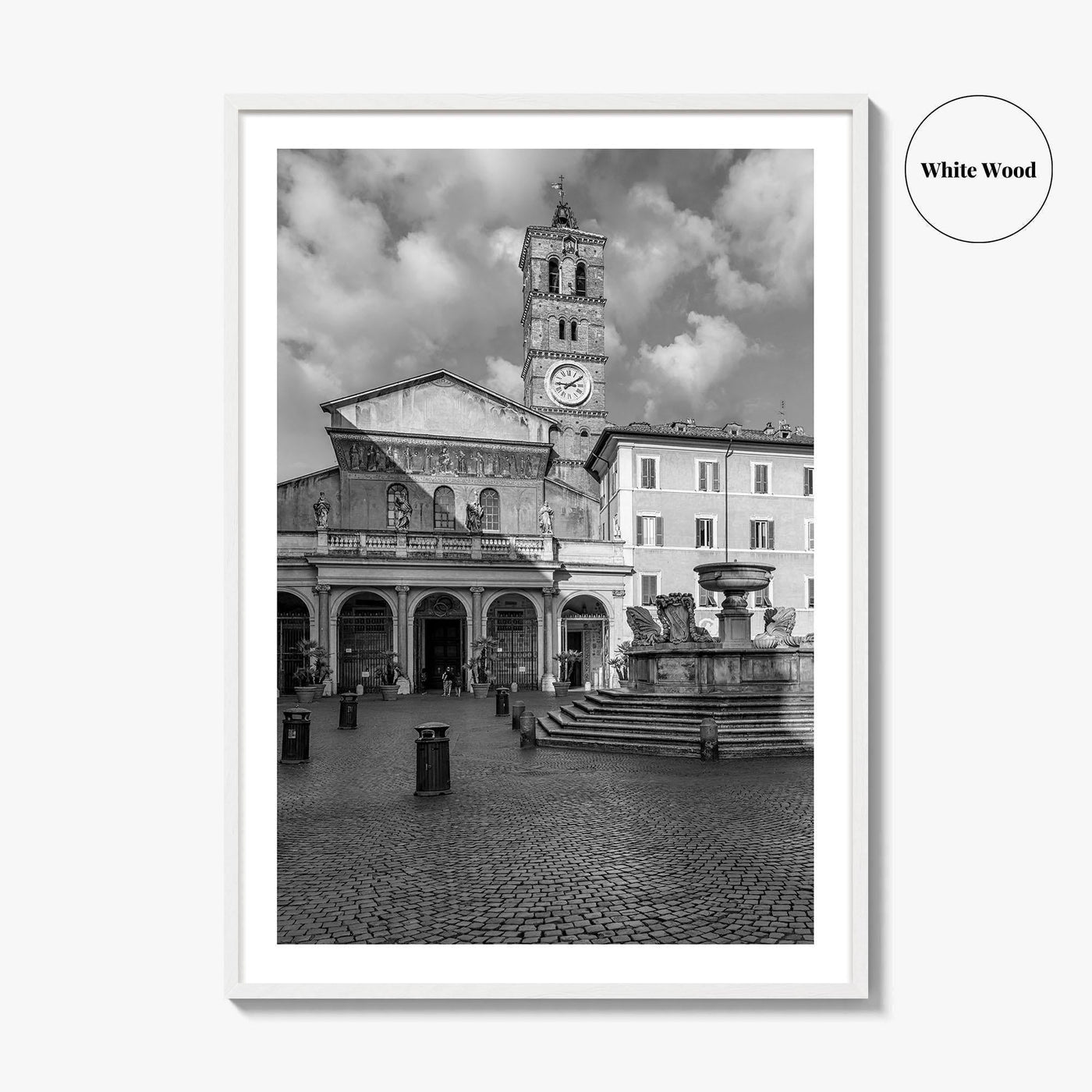 Trastevere Black and White Fine Art Photo Print, Santa Maria Basilica, Rome Roma Italy