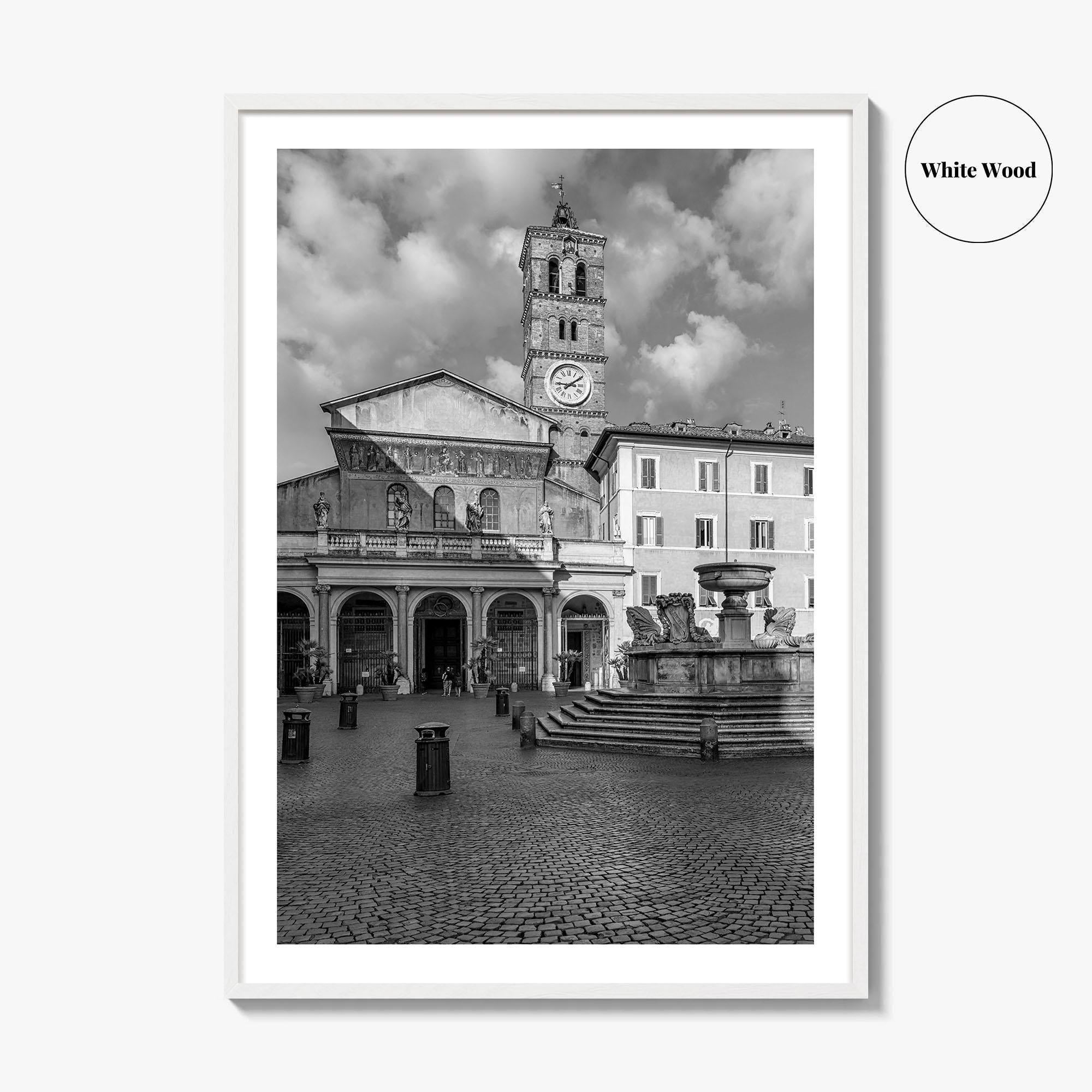 Trastevere Black and White Fine Art Photo Print, Santa Maria Basilica, Rome Roma Italy