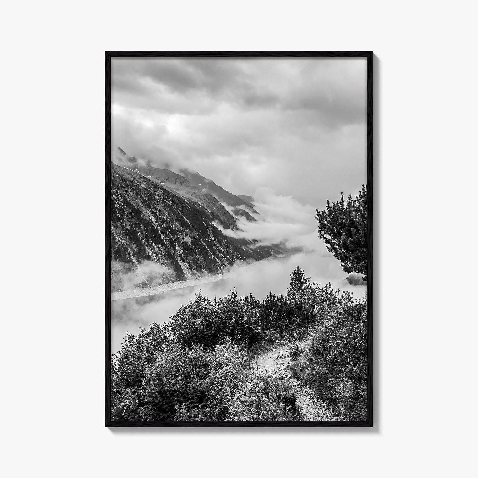 Schlegeis Lake Black and White Fine Art Photo Print, Zillertal Alps Mayrhofen Tyrol Poster