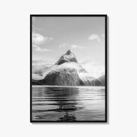 Milford Sound Black and White Fine Art Photo Print, Mitre Peak, New Zealand Poster