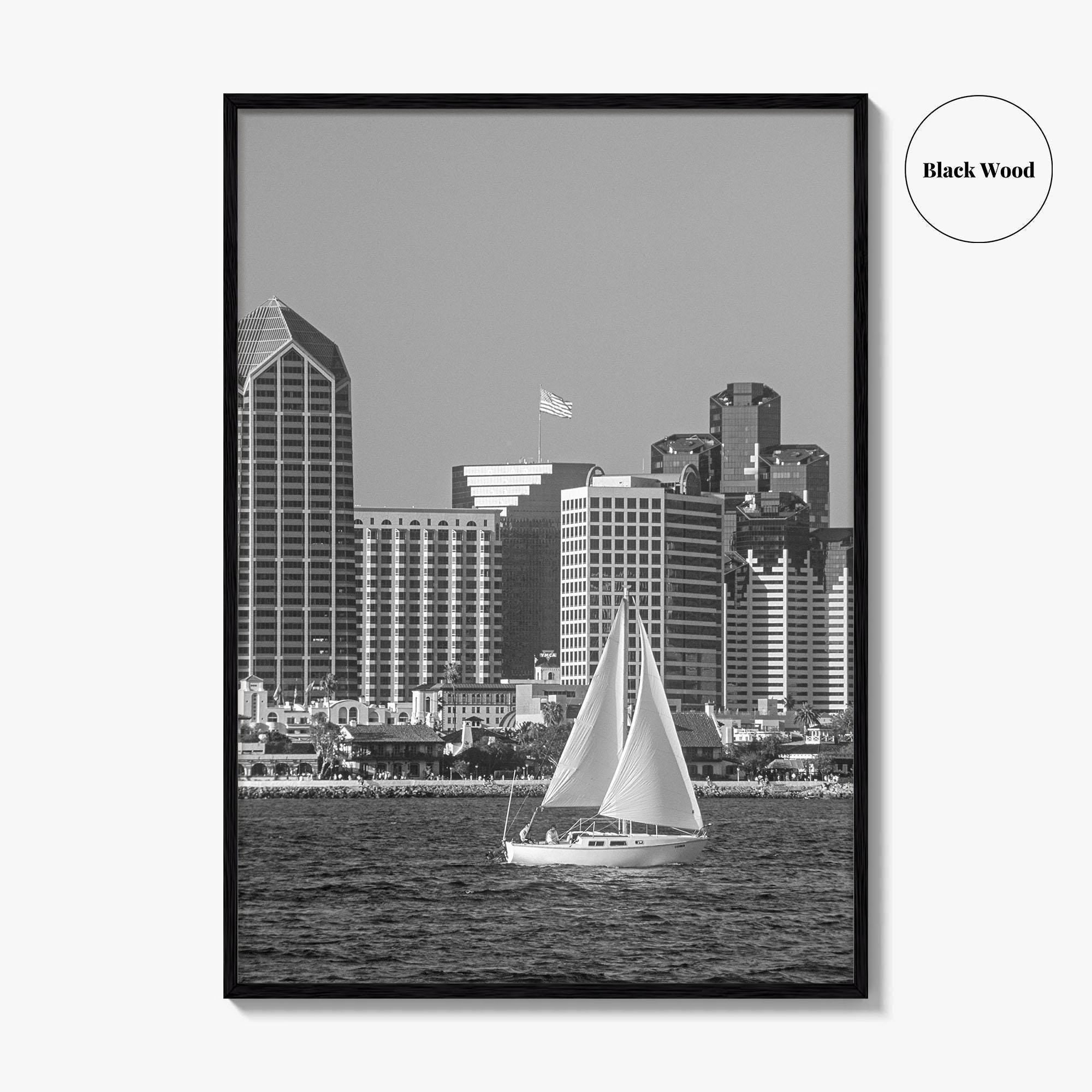 San Diego Skyline Black and White Fine Art Photo Print, Coronado California Poster