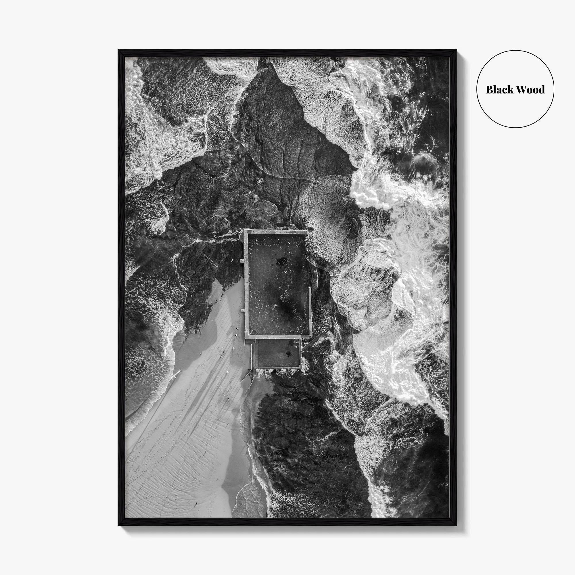 Mona Vale Rock Pool Black and White Fine Art Photo Print, Sydney Australia Poster