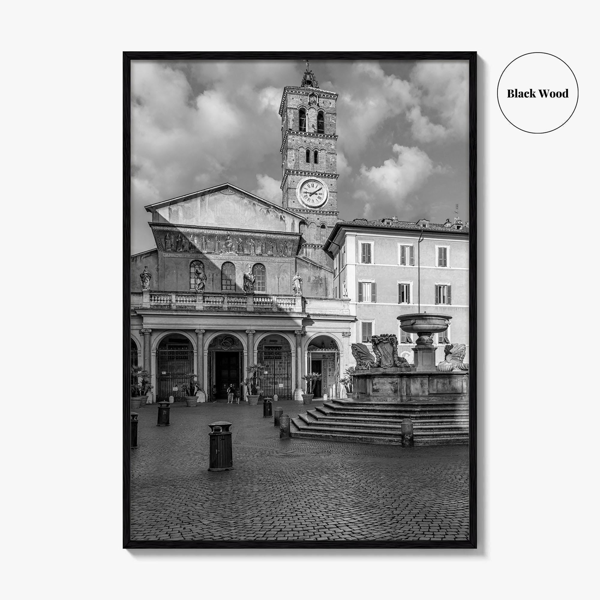 Trastevere Black and White Fine Art Photo Print, Santa Maria Basilica, Rome Roma Italy