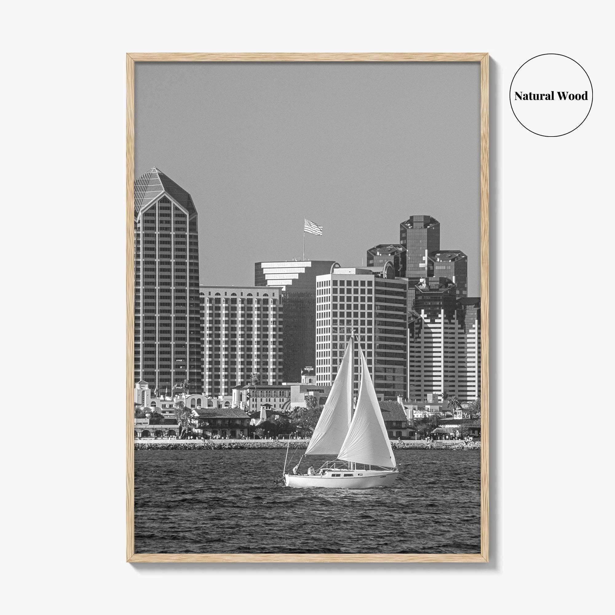 San Diego Skyline Black and White Fine Art Photo Print, Coronado California Poster