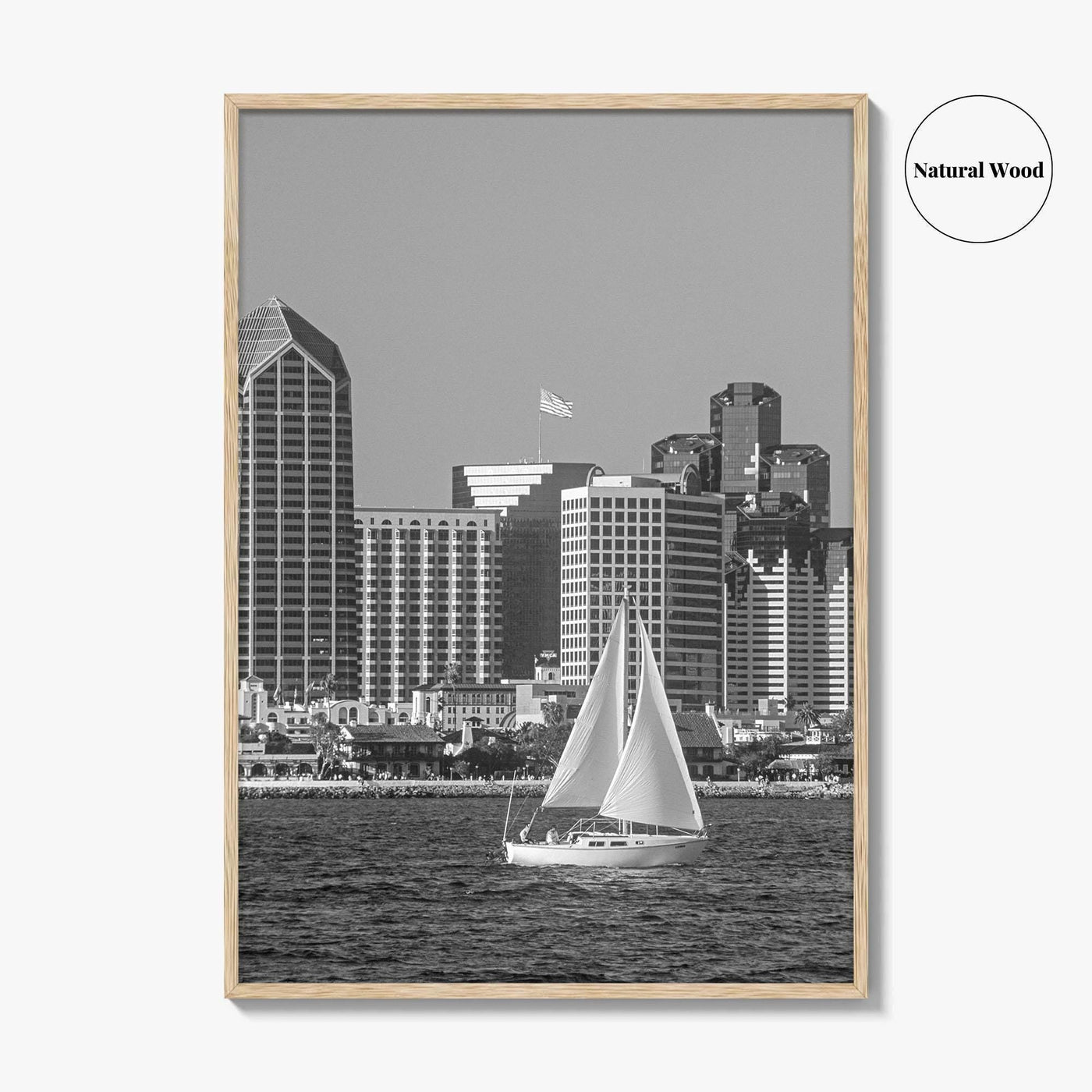 San Diego Skyline Black and White Fine Art Photo Print, Coronado California Poster