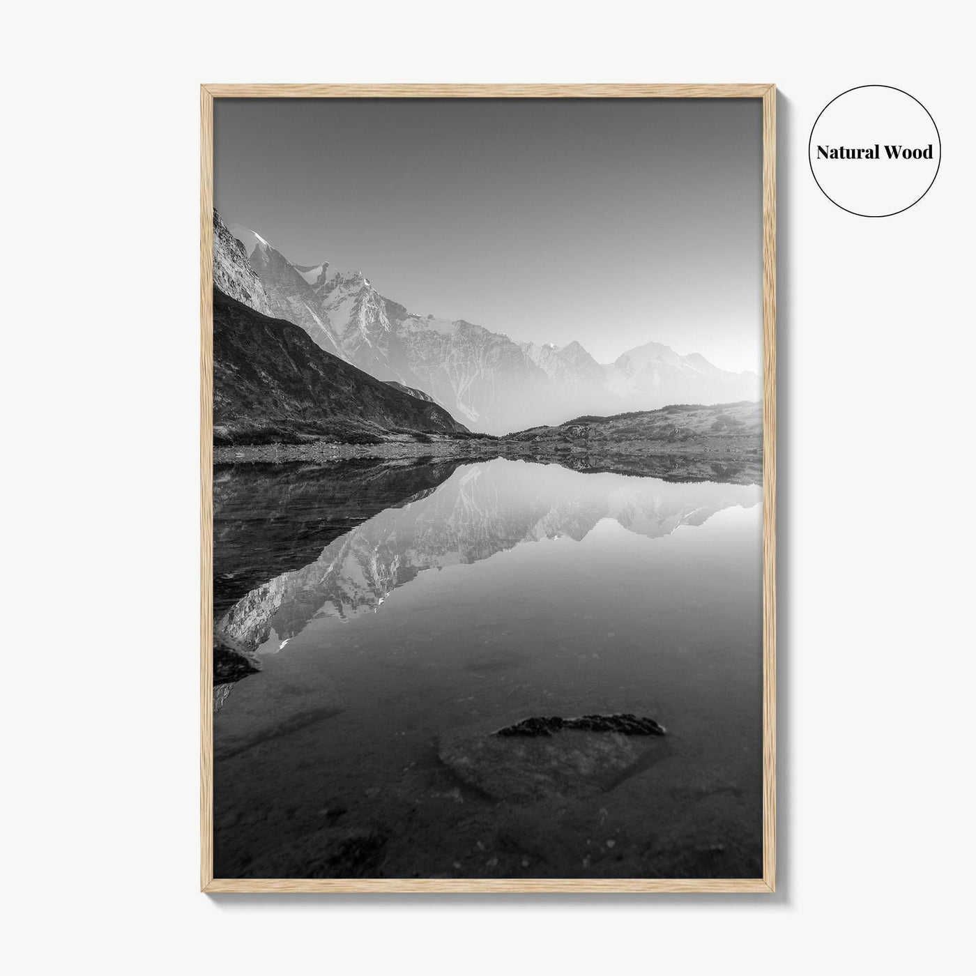 Himalayas Black and White Fine Art Photo Print, Nepal Poster, Mountain Lake Reflection