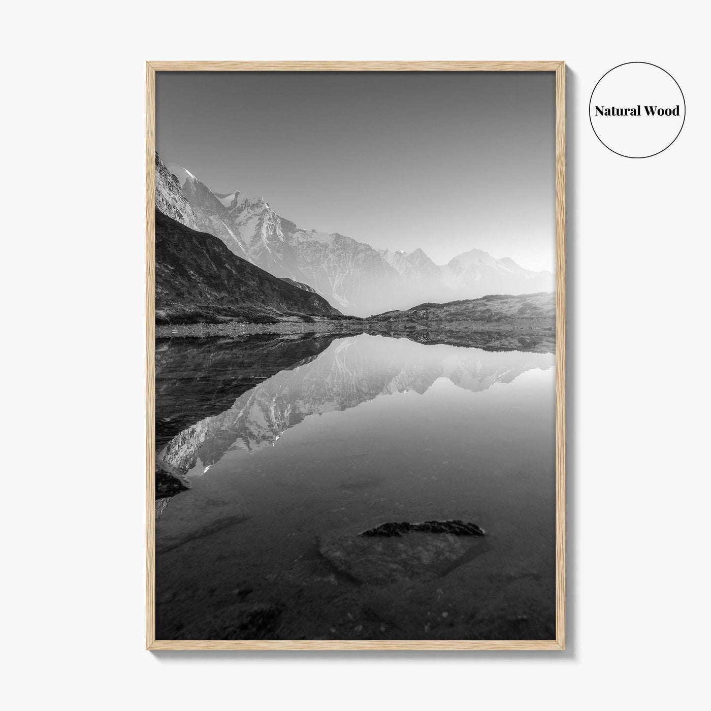Himalayas Black and White Fine Art Photo Print, Nepal Poster, Mountain Lake Reflection