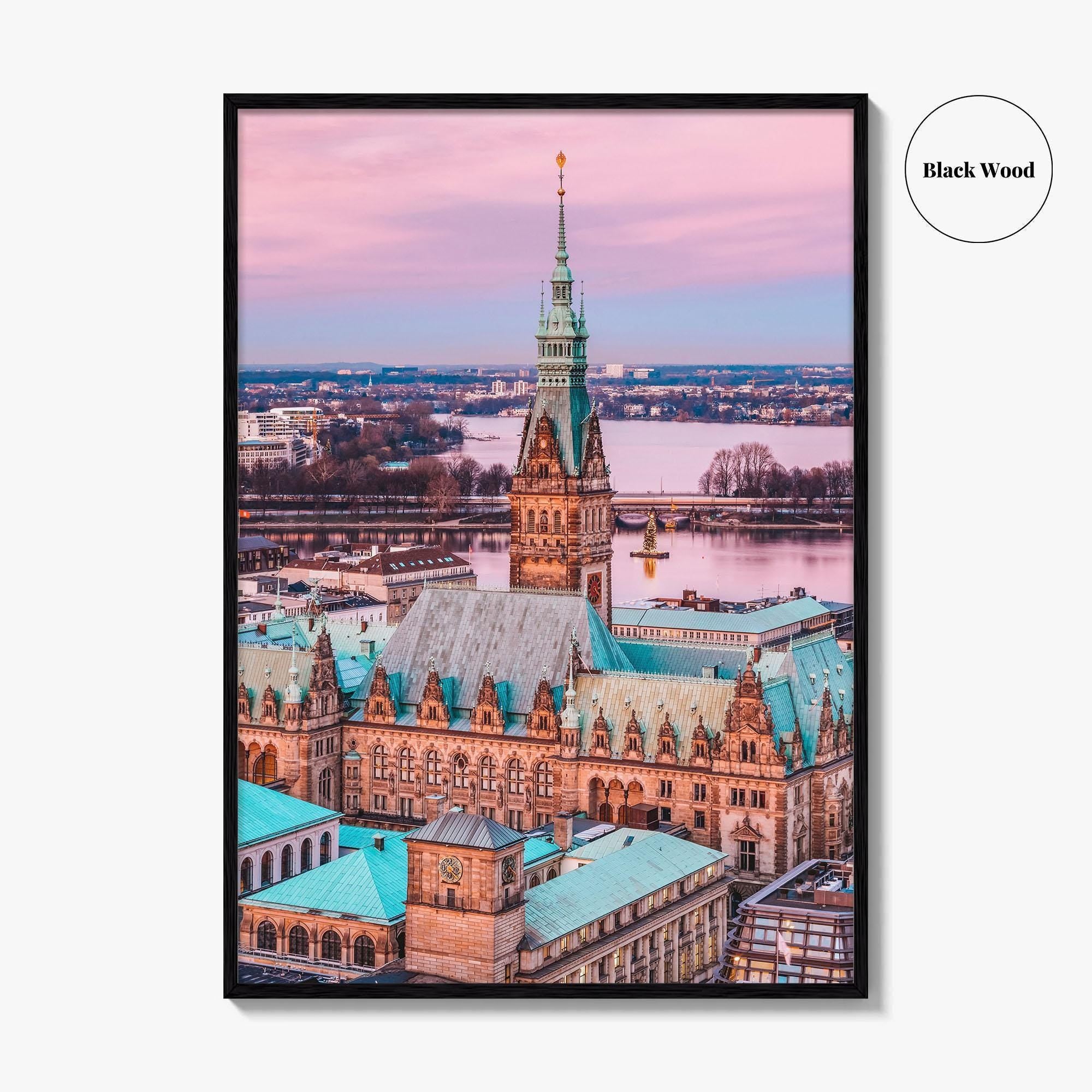 Hamburg Skyline Fine Art Photo Print, Germany, Rathaus, Alster Lake, Poster