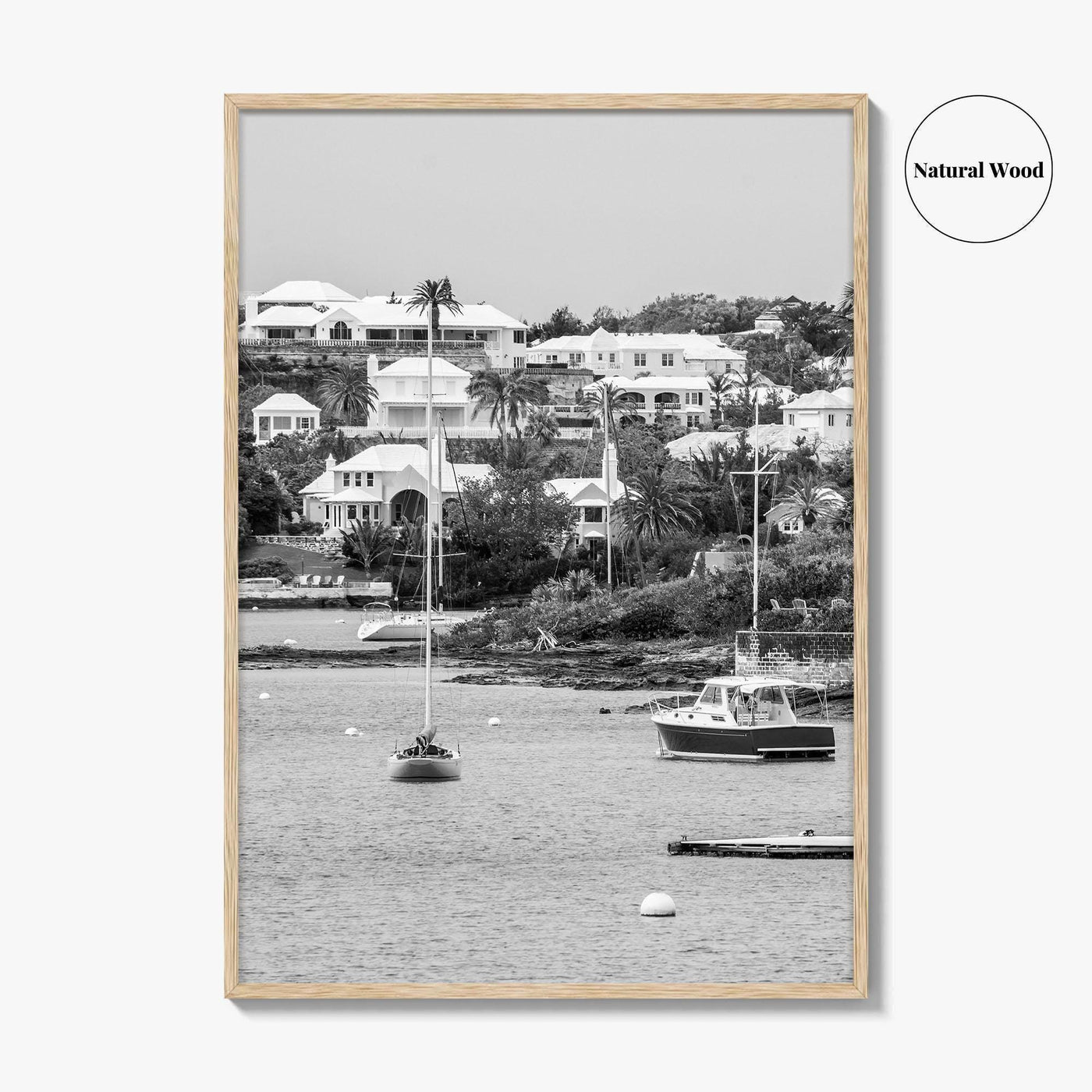 Hamilton Bermuda Black and White Fine Art Photo Print, Harbor Waterfront Wall Decor Poster