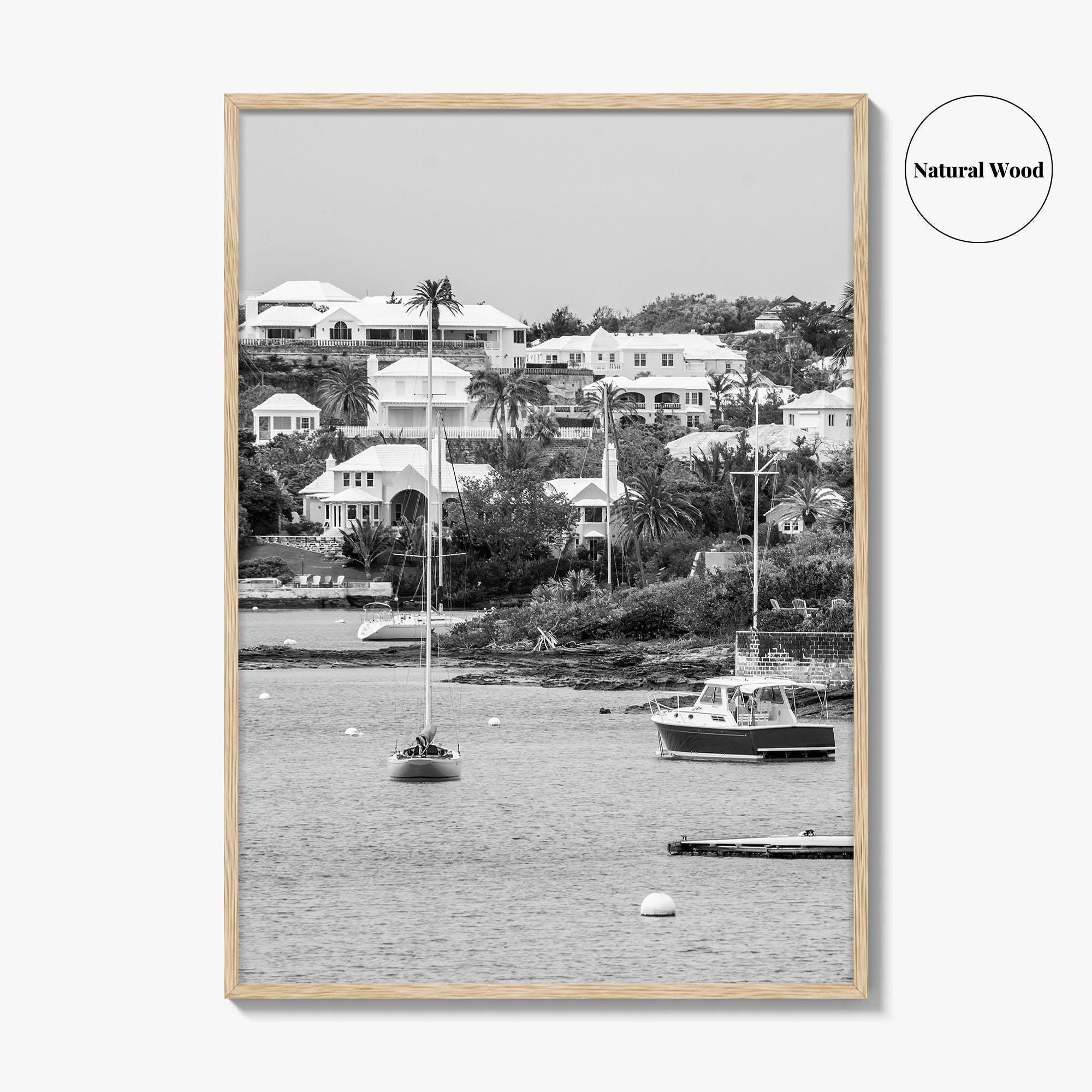 Hamilton Bermuda Black and White Fine Art Photo Print, Harbor Waterfront Wall Decor Poster