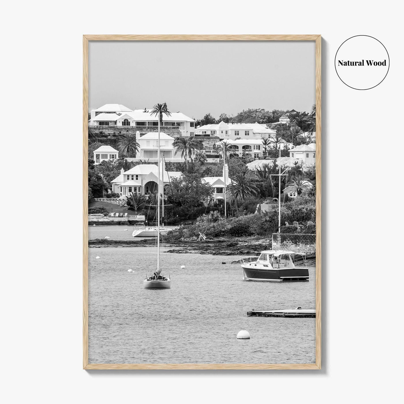 Hamilton Bermuda Black and White Fine Art Photo Print, Harbor Waterfront Wall Decor Poster