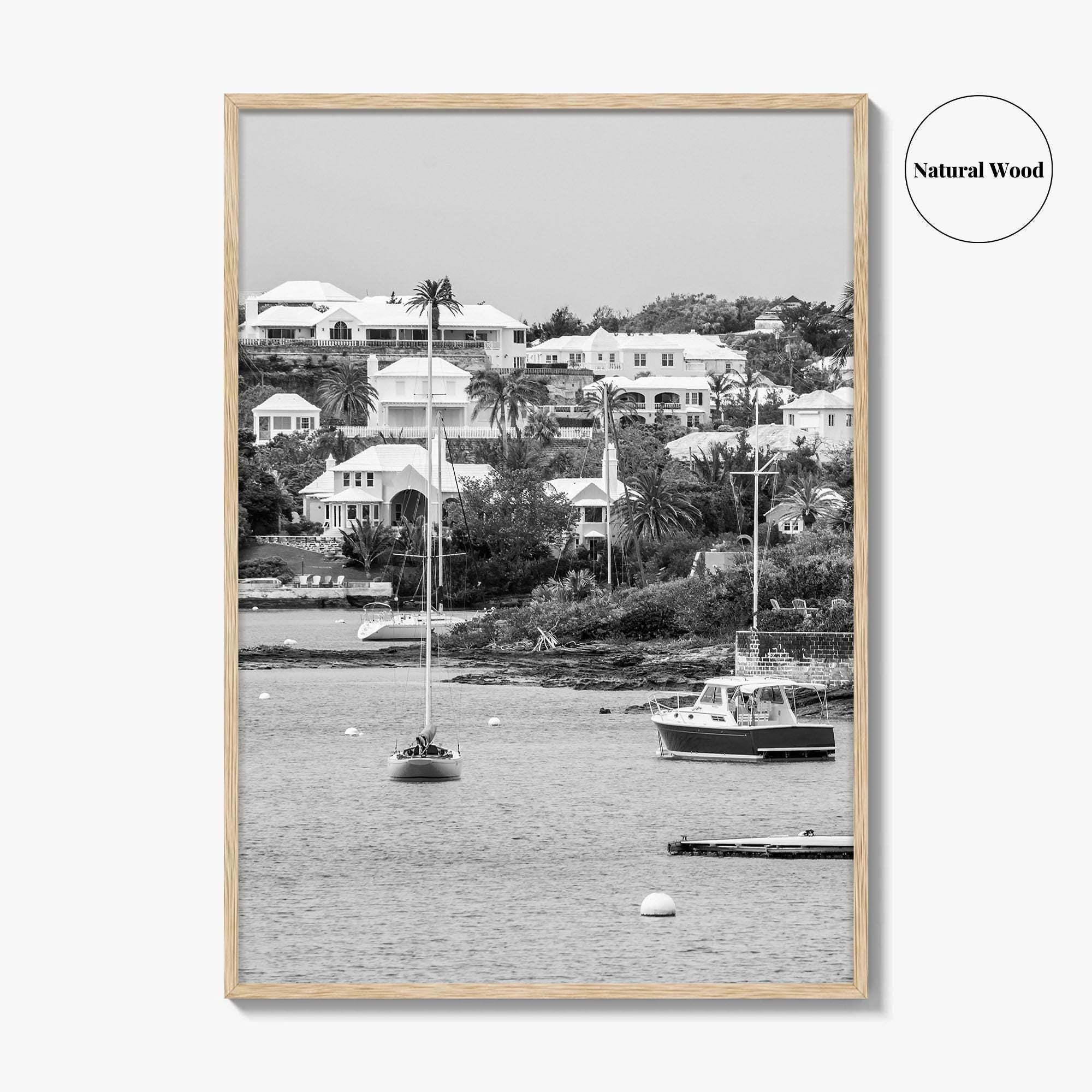 Hamilton Bermuda Black and White Fine Art Photo Print, Harbor Waterfront Wall Decor Poster
