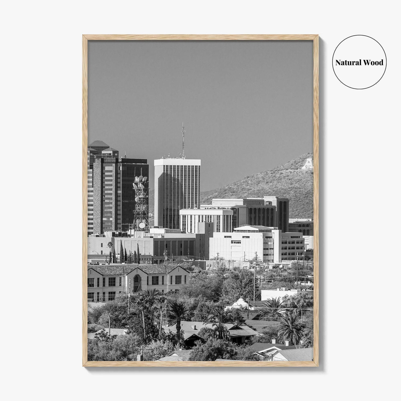 Tucson Skyline Black and White Fine Art Photo Print, Arizona Wall Poster, USA City
