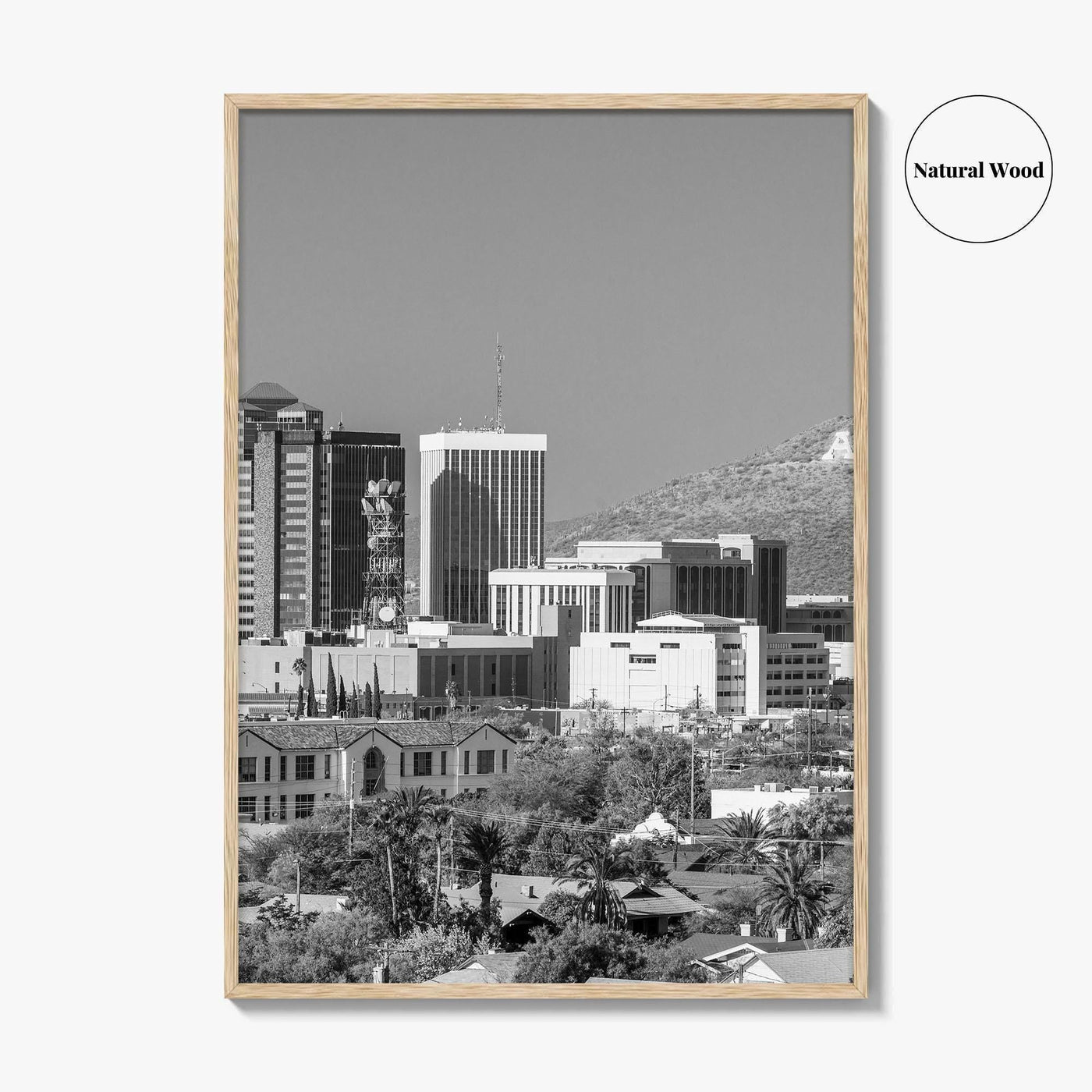 Tucson Skyline Black and White Fine Art Photo Print, Arizona Wall Poster, USA City