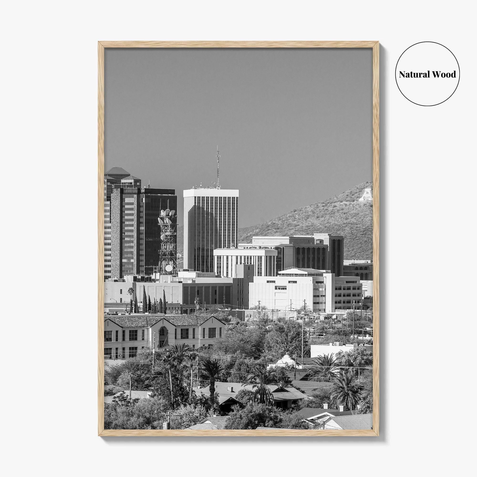 Tucson Skyline Black and White Fine Art Photo Print, Arizona Wall Poster, USA City