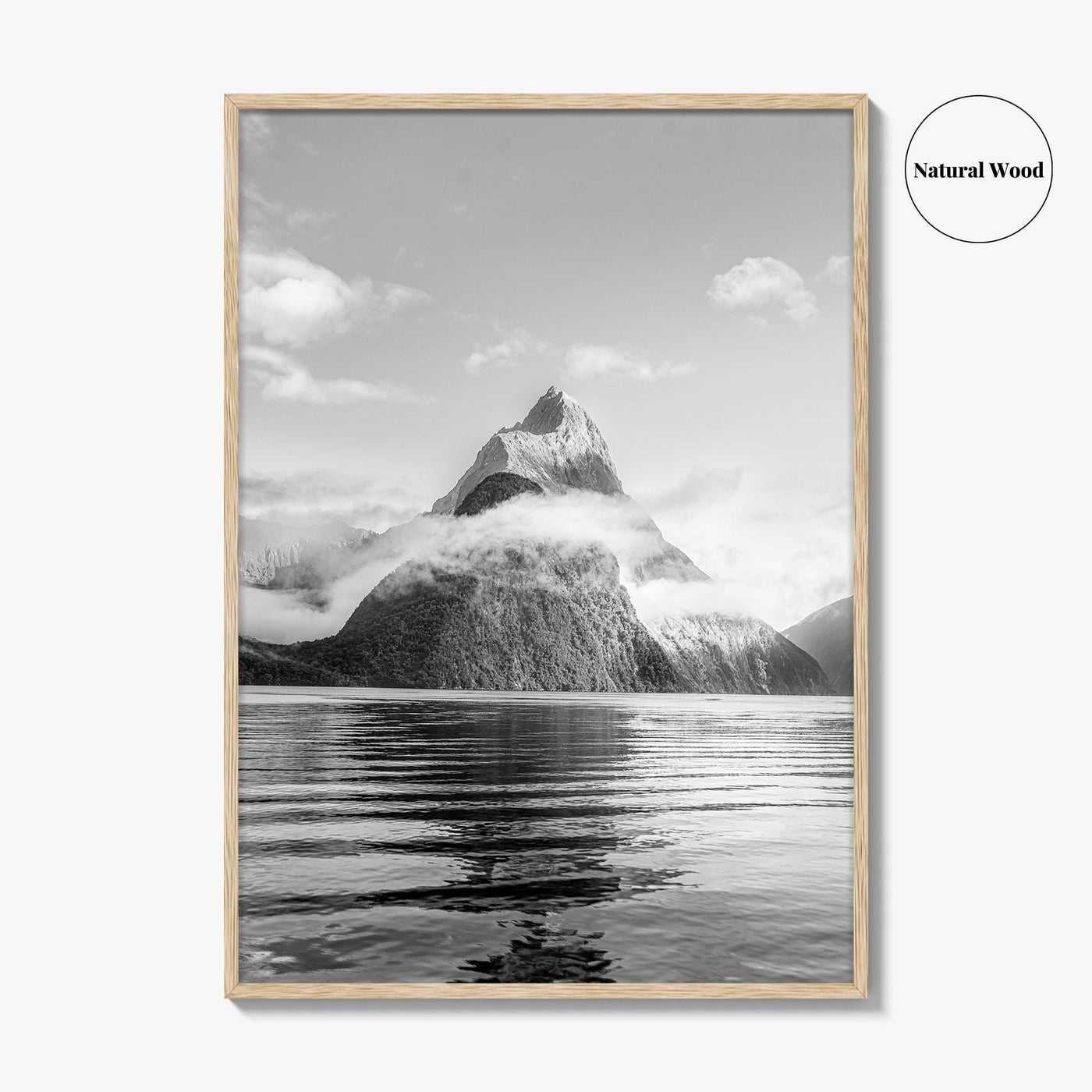 Milford Sound Black and White Fine Art Photo Print, Mitre Peak, New Zealand Poster
