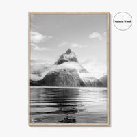 Milford Sound Black and White Fine Art Photo Print, Mitre Peak, New Zealand Poster