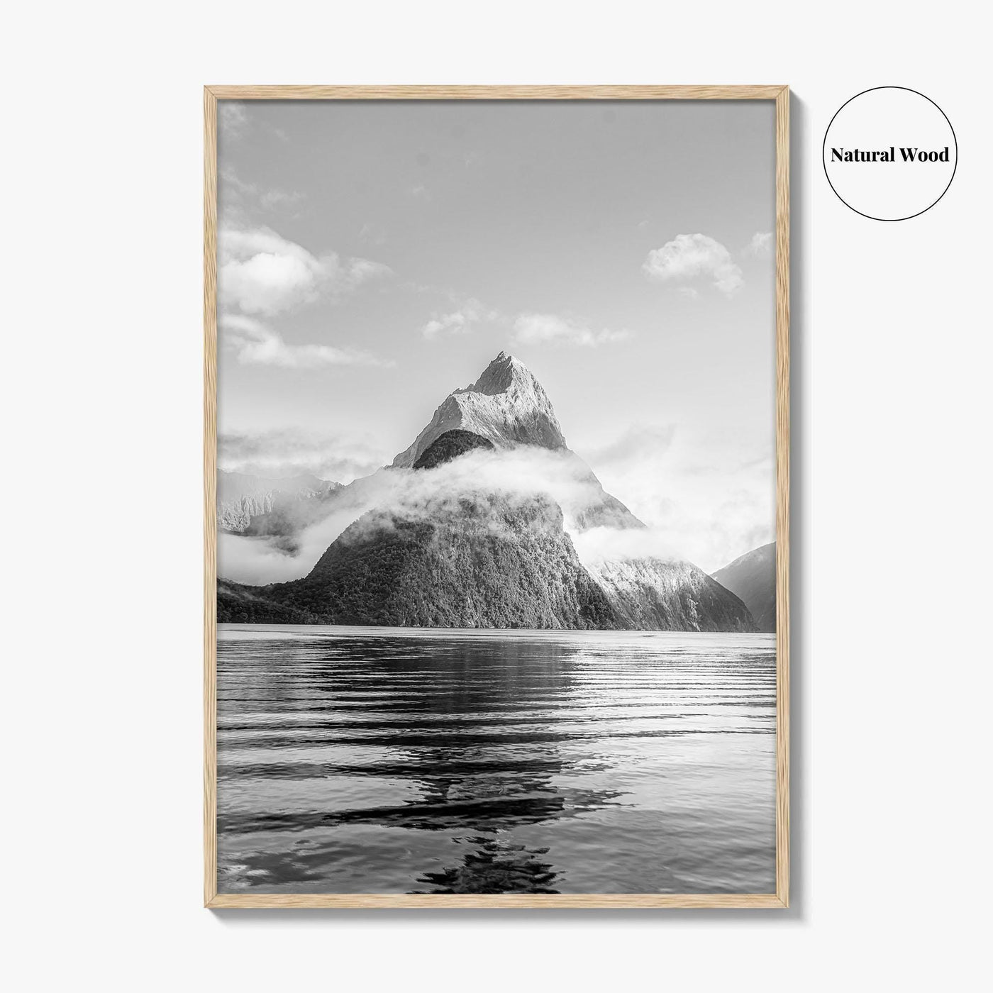 Milford Sound Black and White Fine Art Photo Print, Mitre Peak, New Zealand Poster