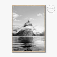 Milford Sound Black and White Fine Art Photo Print, Mitre Peak, New Zealand Poster