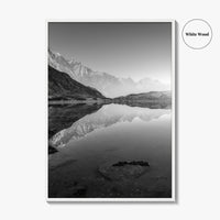 Himalayas Black and White Fine Art Photo Print, Nepal Poster, Mountain Lake Reflection