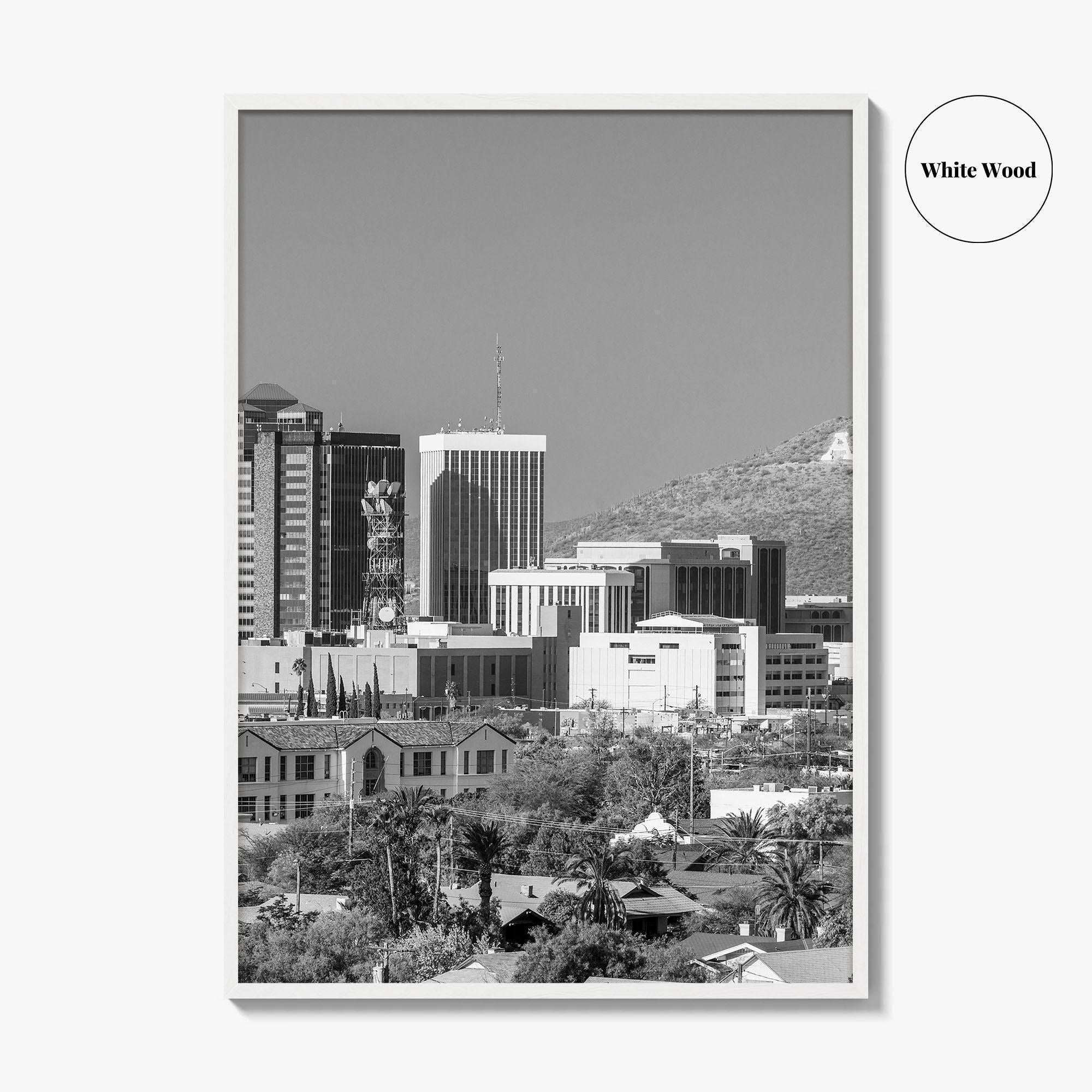 Tucson Skyline Black and White Fine Art Photo Print, Arizona Wall Poster, USA City