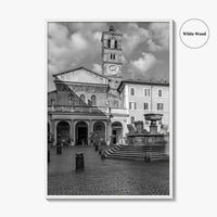 Trastevere Black and White Fine Art Photo Print, Santa Maria Basilica, Rome Roma Italy