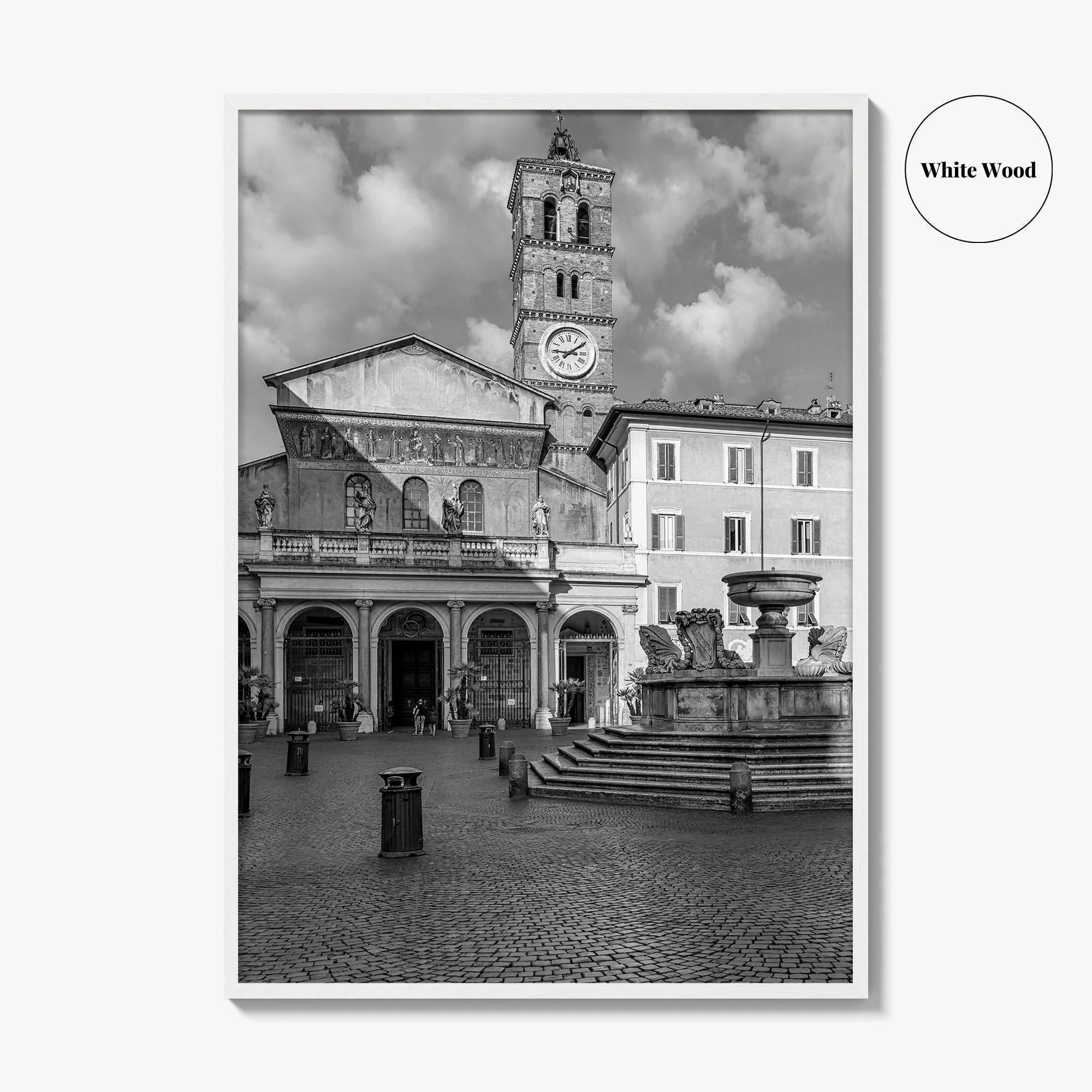 Trastevere Black and White Fine Art Photo Print, Santa Maria Basilica, Rome Roma Italy