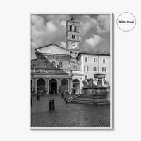 Trastevere Black and White Fine Art Photo Print, Santa Maria Basilica, Rome Roma Italy
