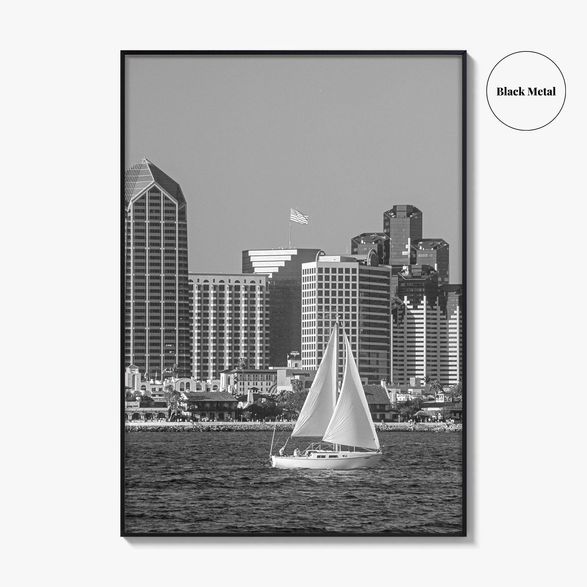 San Diego Skyline Black and White Fine Art Photo Print, Coronado California Poster